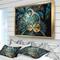 Designart - Symmetrical Blue Gold Fractal Flower - Abstract Print On Framed Canvas